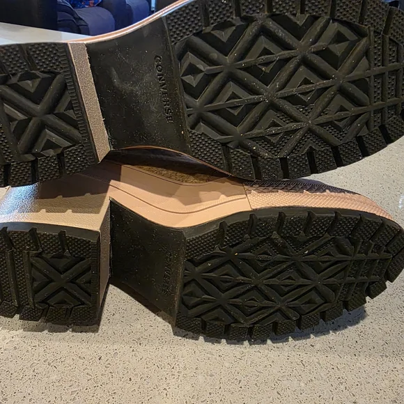 Converse Chuck Taylor Women’s Pink Tan High-Top Lace-Up Block Heel Boots - Picture 5 of 6